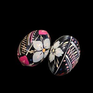 Set of 2 Hand Painted Ukrainian Pysanky – Wooden Easter Eggs